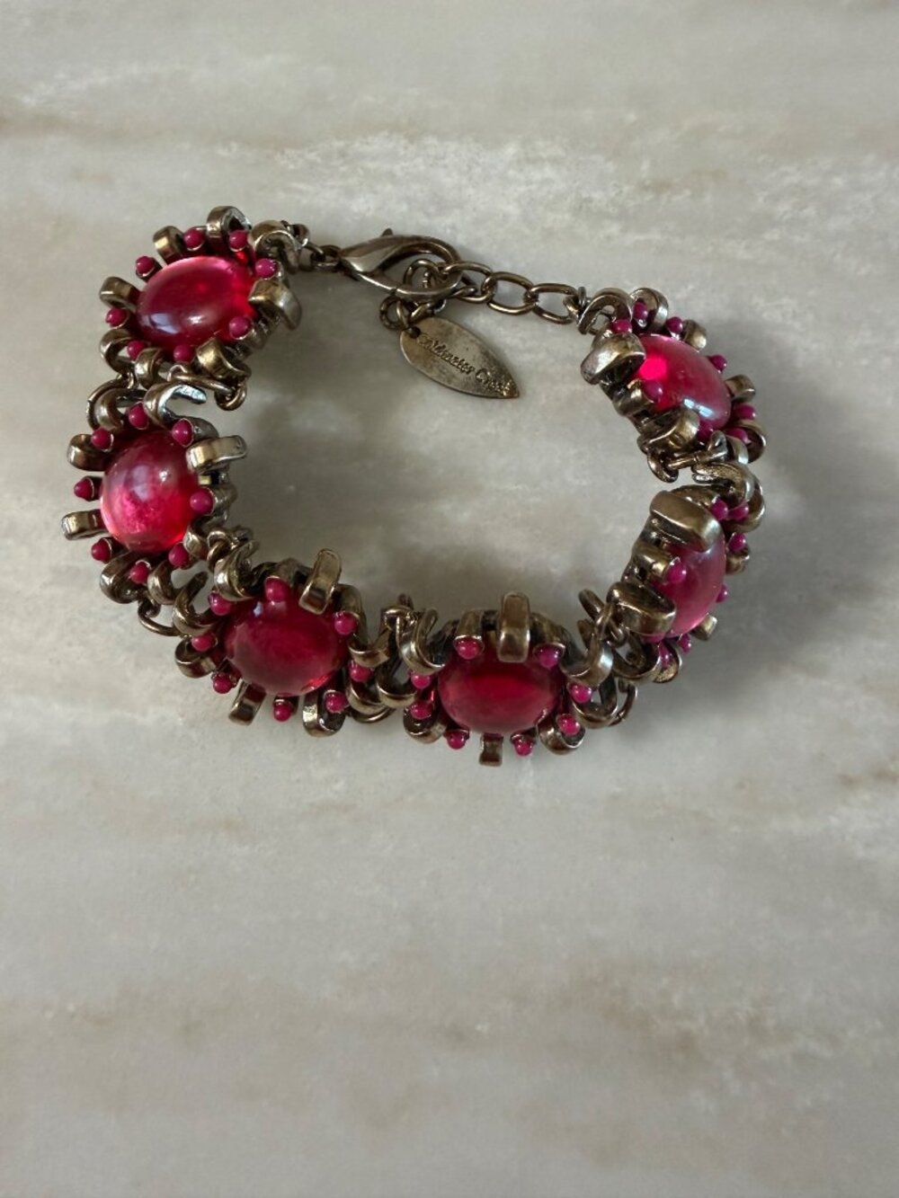 Coldwater Creek Gold-Tone Bracelet W/ Large Pink Cabochons & Small Accents